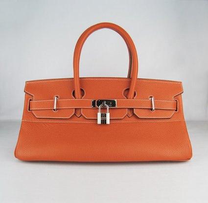 Hermes Birkin 42Cm Togo Leather Handbags Orange Sil